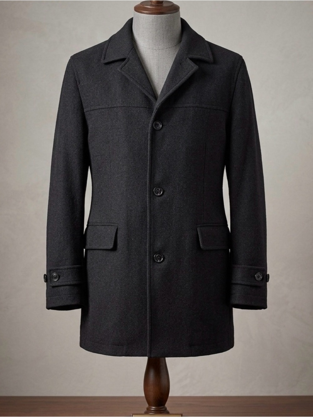London Fog Men's Black Wool-Blend Pea Coat
